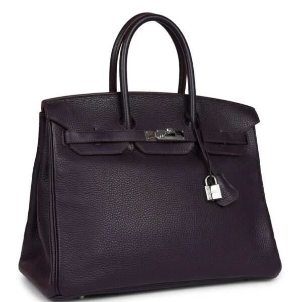 PRE-OWNED HERMÈS BIRKIN 35 RAISIN CLEMENCE PALLADIUM HARDWARE - Image 3