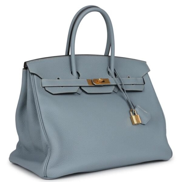 PRE-OWNED HERMÈS BIRKIN 35 CIEL TOGO PALLADIUM HARDWARE - Image 3