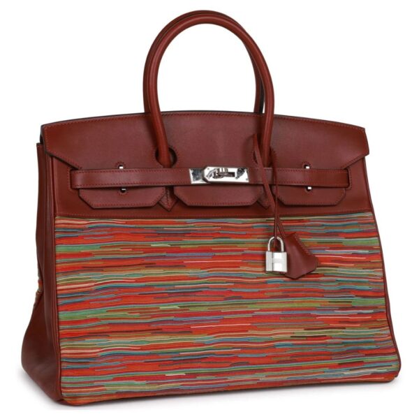 PRE-OWNED HERMÈS BIRKIN 35 VIBRATO ROUGE H BOXCALF PALLADIUM HARDWARE - Image 3