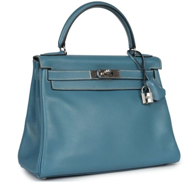 VINTAGE HERMÈS KELLY RETOURNE 28 BLUE JEAN GULLIVER PALLADIUM HARDWARE - Image 3