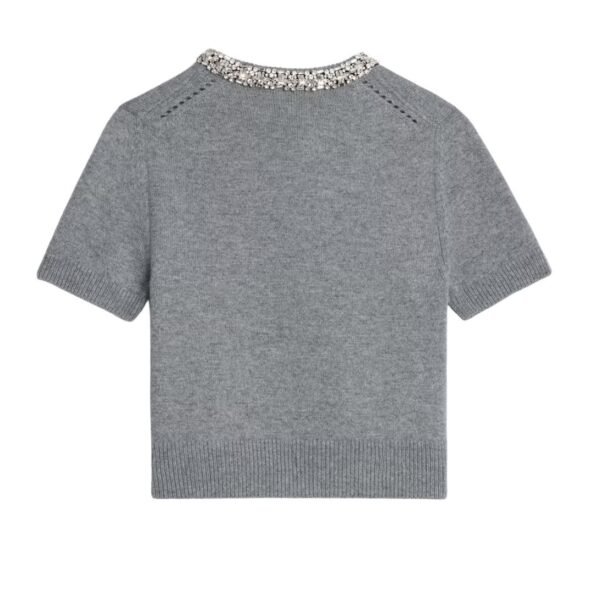 CELINE EMBROIDERED CROPPED CARDIGAN IN CASHMERE MEDIUM GREY - Image 3