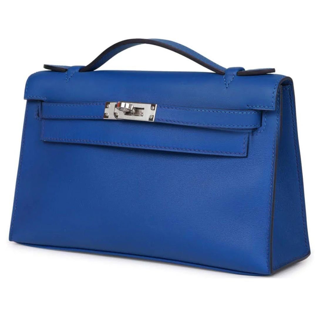 HERMÈS KELLY POCHETTE BLEU ROYAL SWIFT PALLADIUM HARDWARE - Image 3