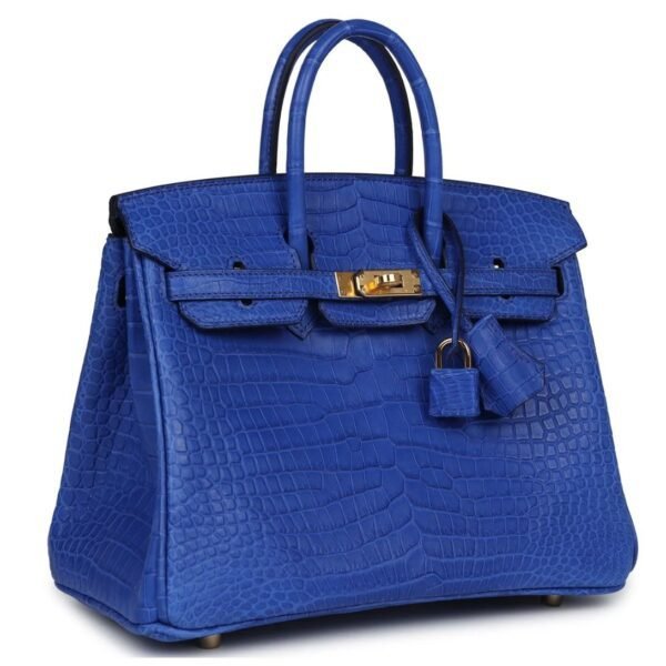 HERMÈS BIRKIN 25 BLEU ROYAL MATTE POROSUS CROCODILE GOLD HARDWARE - Image 3