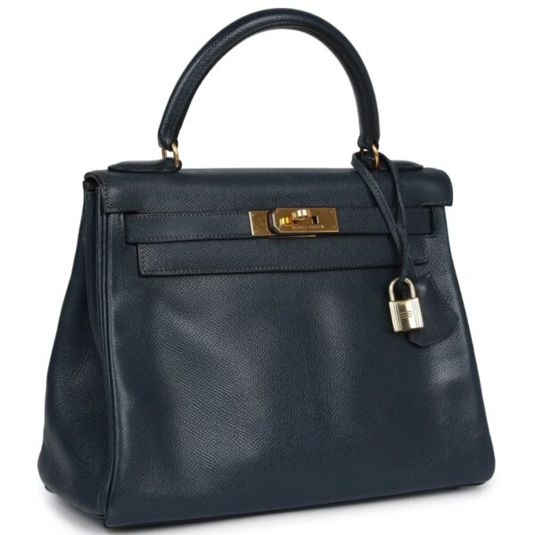 VINTAGE HERMÈS KELLY RETOURNE 28 BLEU MARINE COURCHEVEL GOLD HARDWARE - Image 3