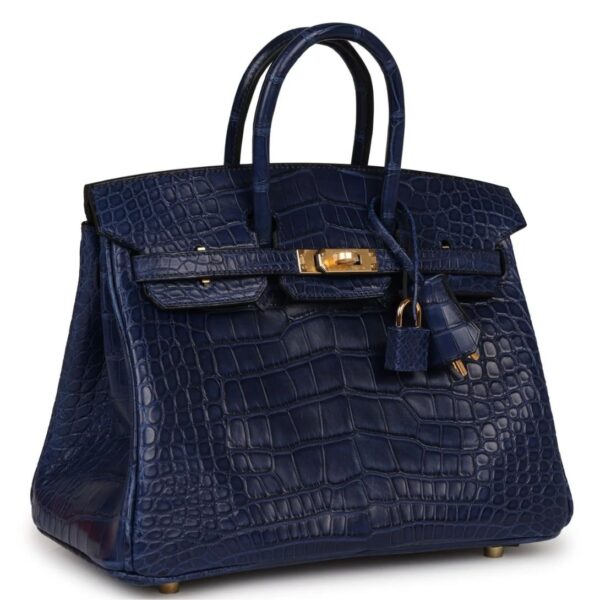 HERMÈS BIRKIN 25 BLEU SAPHIR MATTE ALLIGATOR GOLD HARDWARE - Image 3