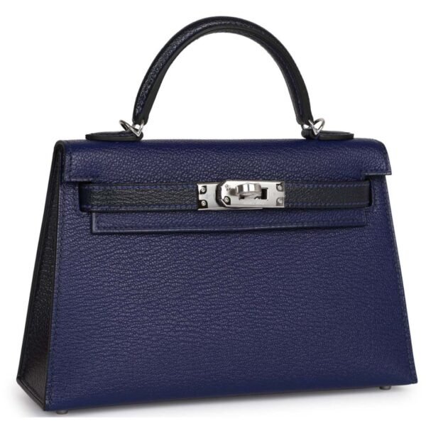 HERMÈS SPECIAL ORDER (HSS) KELLY SELLIER 20 BLEU ENCRE AND BLEU INDIGO CHEVRE MYSORE PALLADIUM HARDWARE - Image 3