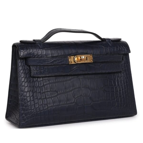 HERMÈS KELLY POCHETTE BLEU INDIGO MATTE ALLIGATOR GOLD HARDWARE - Image 2