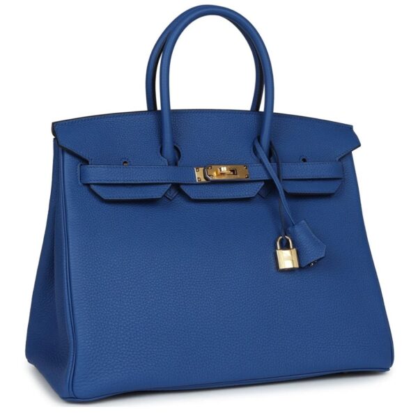 PRE-OWNED HERMÈS BIRKIN 35 BLEU ROYAL TOGO GOLD HARDWARE - Image 3