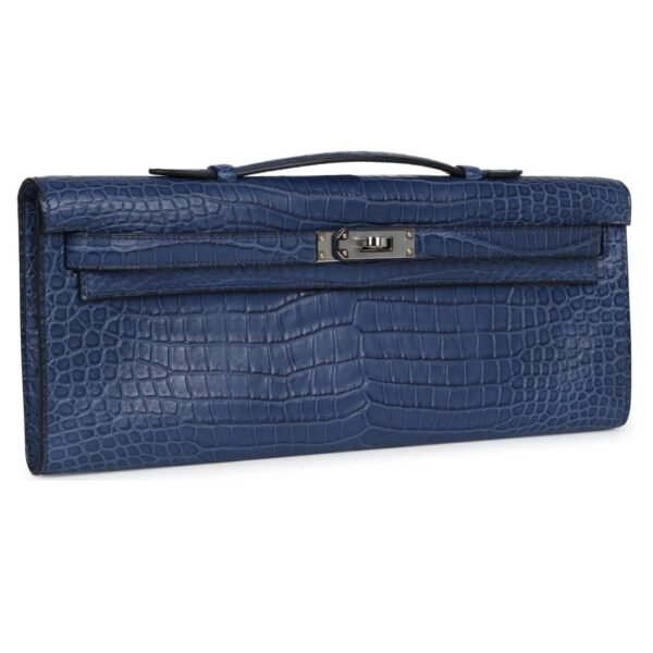 HERMÈS KELLY CUT BLEU DE MALTE MATTE POROSUS CROCODILE PALLADIUM HARDWARE - Image 3