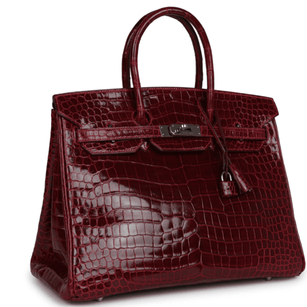 PRE-OWNED HERMÈS BIRKIN 35 ROUGE H SHINY POROSUS CROCODILE PALLADIUM HARDWARE - Image 3