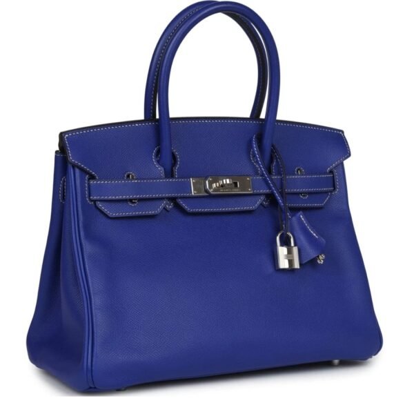 PRE-OWNED HERMÈS BIRKIN 30 BLEU ELECTRIC CANDY EPSOM PALLADIUM HARDWARE - Image 3
