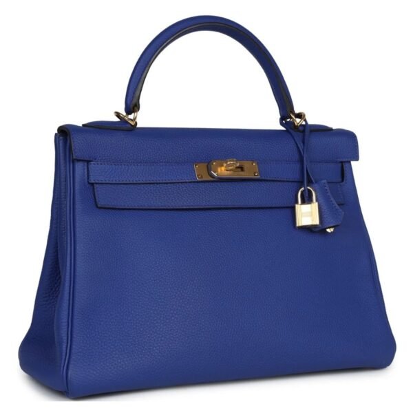 PRE-OWNED HERMÈS KELLY RETOURNE 32 BLEU ELECTRIC TOGO GOLD HARDWARE - Image 3