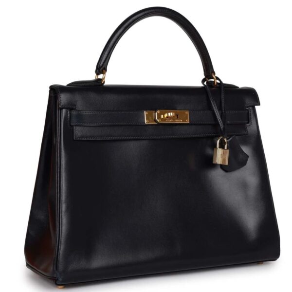VINTAGE HERMÈS KELLY RETOURNE 32 NAVY BOX GOLD HARDWARE - Image 2