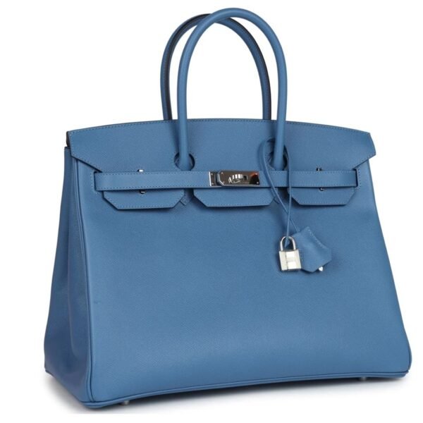 PRE-OWNED HERMÈS BIRKIN 35 BLEU AZUR EPSOM PALLADIUM HARDWARE - Image 3