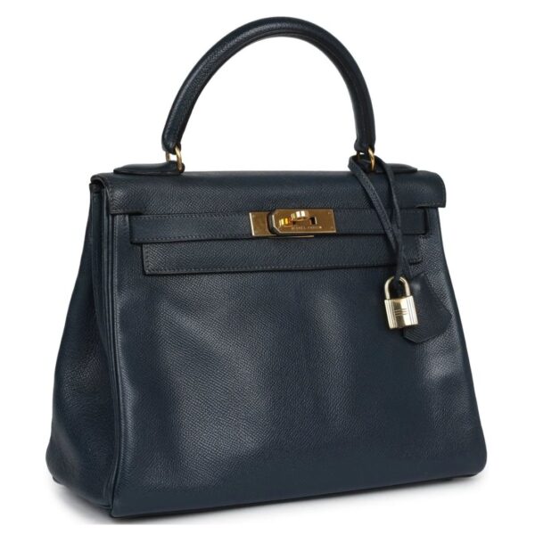 VINTAGE HERMÈS KELLY RETOURNE 28 BLEU MARINE COURCHEVEL GOLD HARDWARE - Image 3