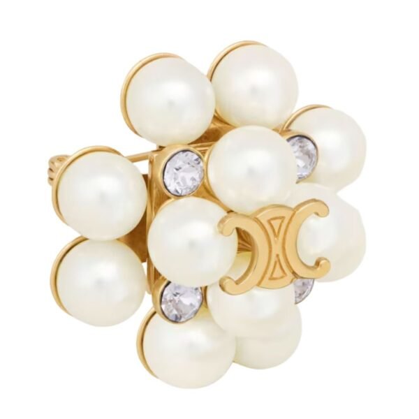 CELINE LES PERLES BROOCH IN STRASS RESIN PEARLS BRASS WITH GOLD FINISH AND STEEL - Image 3