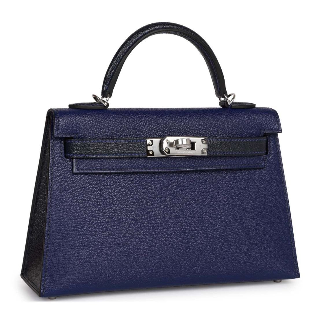 HERMÈS SPECIAL ORDER (HSS) KELLY SELLIER 20 BLEU ENCRE AND BLEU INDIGO CHEVRE MYSORE PALLADIUM HARDWARE - Image 3