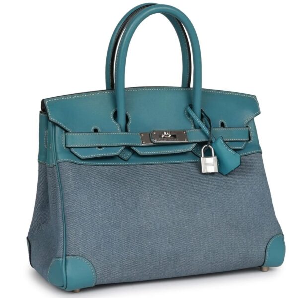 VINTAGE HERMÈS BIRKIN 30 DENIM AND BLUE JEAN GULLIVER PALLADIUM HARDWARE - Image 3