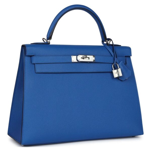 HERMÈS KELLY SELLIER 32 BLEU FRANCE EPSOM PALLADIUM HARDWARE - Image 3