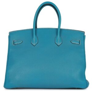 PRE-OWNED HERMÈS BIRKIN 35 BLUE JEAN TOGO PALLADIUM HARDWARE