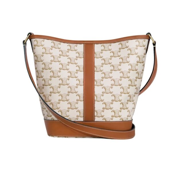 CELINE SMALL BUCKET IN TRIOMPHE CANVAS AND CALFSKIN WHITE - Image 3