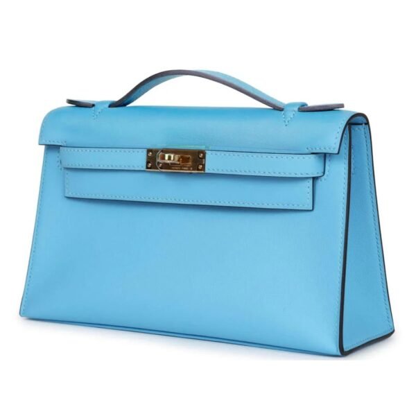 HERMÈS KELLY POCHETTE CELESTE SWIFT GOLD HARDWARE - Image 2