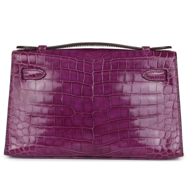 PRE-OWNED HERMÈS KELLY POCHETTE VIOLET SHINY NILOTICUS CROCODILE PALLADIUM HARDWARE - Image 2