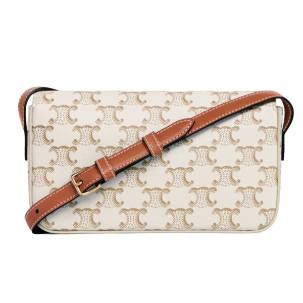 CELINE SHOULDER BAG CLAUDE IN TRIOMPHE CANVAS AND CALFSKIN WHITE - Image 3