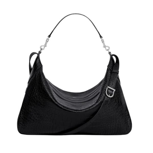 CELINE LARGE STRAP ROMY IN CROCODILE EMBOSSED DEERSKIN BLACK - Image 2