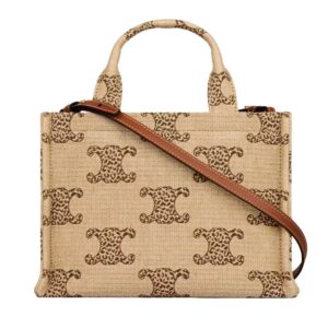 CELINE SMALL CABAS THAIS IN RAFFIA EFFECT TEXTILE WITH LEOPARD TRIOMPHE