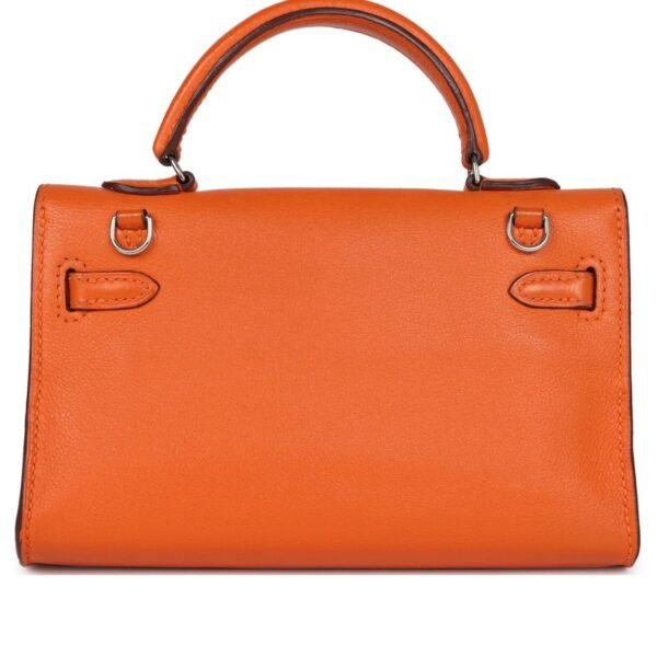 PRE-OWNED HERMÈS MICRO KELLY 15 ORANGE SWIFT PALLADIUM HARDWARE - Image 2