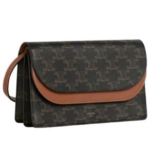 CELINE WALLET ON STRAP IN TRIOMPHE CANVAS AND SMOOTH LAMBSKIN