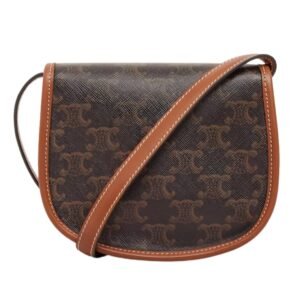 CELINE MINI BESACE IN TRIOMPHE CANVAS AND CALFSKIN TAN