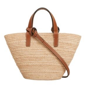 CELINE NANO SUPPLE CLASSIC PANIER IN RAFFIA AND CALFSKIN