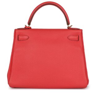 PRE-OWNED HERMÈS KELLY RETOURNE 28 ROSE JAIPUR CLEMENCE GOLD HARDWARE