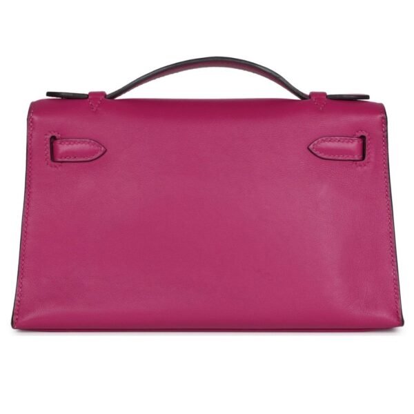 PRE-OWNED HERMÈS KELLY POCHETTE ROSE POURPRE SWIFT PALLADIUM HARDWARE - Image 2