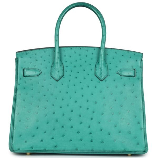 PRE-OWNED HERMÈS BIRKIN 30 VERT VERONE OSTRICH GOLD HARDWARE - Image 2