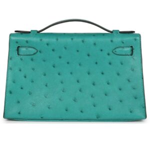 HERMÈS KELLY POCHETTE VERT VERONE OSTRICH GOLD HARDWARE