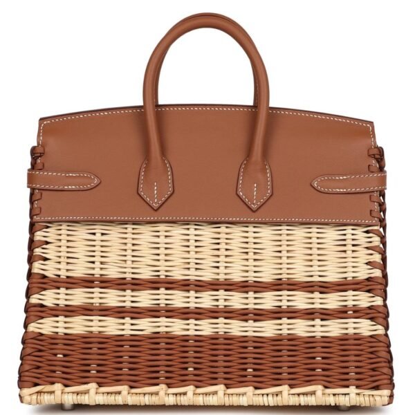 HERMÈS PICNIC BIRKIN 25 GOLD SWIFT AND STRIPE WICKER PALLADIUM HARDWARE - Image 2
