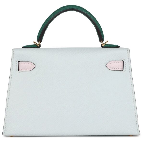 HERMÈS KELLY SELLIER 20 TRI COLOR GRIS PLATINE MAUVE PALE AND VERT MOYEN EPSOM GOLD HARDWARE - Image 2