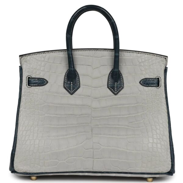 HERMÈS SPECIAL ORDER HSS BIRKIN 25 GRIS PERLE AND VERT ROUSSEAU MATTE ALLIGATOR BRUSHED GOLD HARDWARE - Image 2