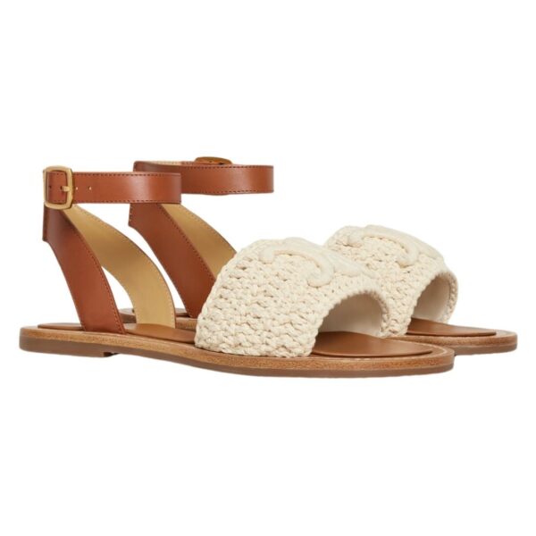 CELINE LYMPIA SANDAL IN TRIOMPHE MACCRAMÉ COTTON AND CALFSKIN ECRU-TAN - Image 3