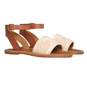 CELINE LYMPIA SANDAL IN TRIOMPHE JACQUARD CANVAS AND CALFSKIN