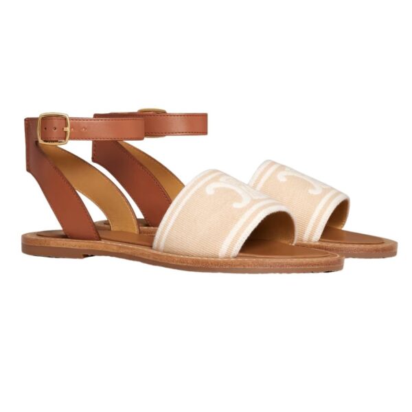 CELINE LYMPIA SANDAL IN TRIOMPHE JACQUARD CANVAS AND CALFSKIN - Image 2