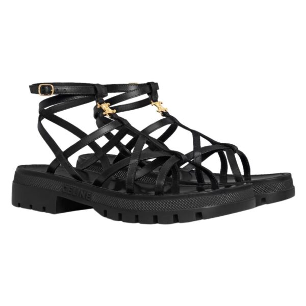 CELINE CLEA TRIOMPHE STRAPPY SANDAL IN CALFSKIN VEGETAL TANNING BLACK - Image 3