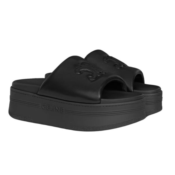 CELINE BLOCK SLIDE WITH TRIOMPHE IN LAMBSKIN BLACK - Image 2