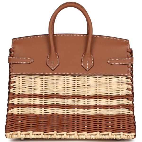 HERMÈS PICNIC BIRKIN 25 GOLD SWIFT AND STRIPE WICKER PALLADIUM HARDWARE - Image 2