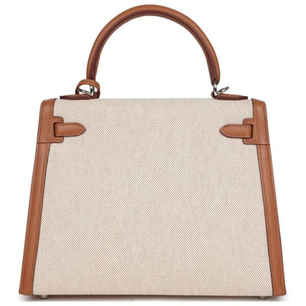 HERMÈS KELLY SELLIER 25 GOLD SWIFT AND ECRU TOILE PALLADIUM HARDWARE - Image 2