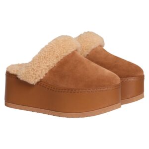 CELINE DANA WEDGE MULE IN SUEDE CALFSKIN AND SHEARLING