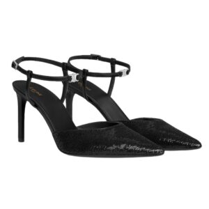 CELINE KITTEN TRIOMPHE STRAP PUMP IN SEQUINS AND CALFSKIN